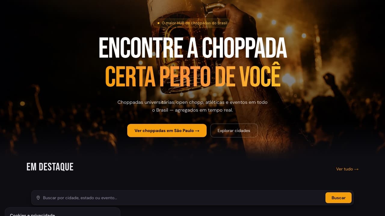 Choppada home page, showing the search hero over a crowd photo