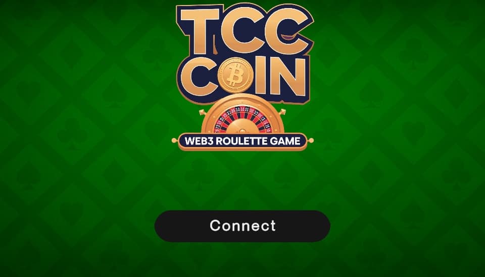 TCC Coin Roulette title screen with the wallet connect button